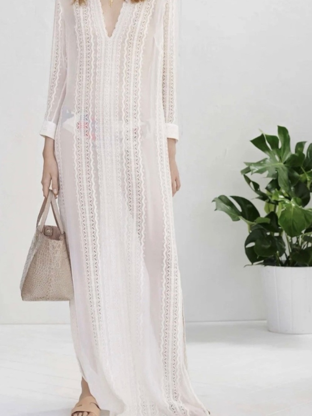 Elizabeth And James Resort Maxi Dress Cover Up Caftan Tunic Semi Sheer Boho